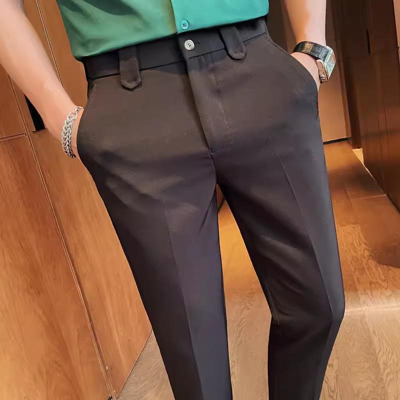 パンツ メンズ 九分丈 アンクル丈 ビジネス カジュアル スラックス スリムテーパード ミドルウエスト 綿混 ポリエステル ストレッチ イージーケア 春秋 黒 グレー