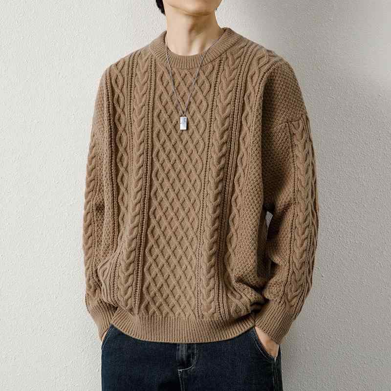 ニット メンズ 男性用 丸首 長袖 厚手 ゆったり オーバーサイズ セーター 韓国風 綿混 ポリエステル 秋冬 普段使い カジュアル