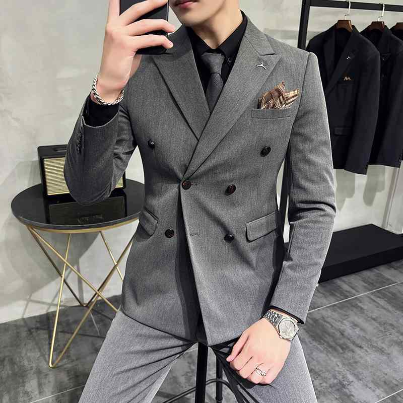 スーツ メンズ 男性用 ダブルブレスト ピークドラペル スリーピース セットアップ スリムシルエット 大きいサイズ ビジネス フォーマル 礼服 カジュアル 通勤 韓国風 春秋