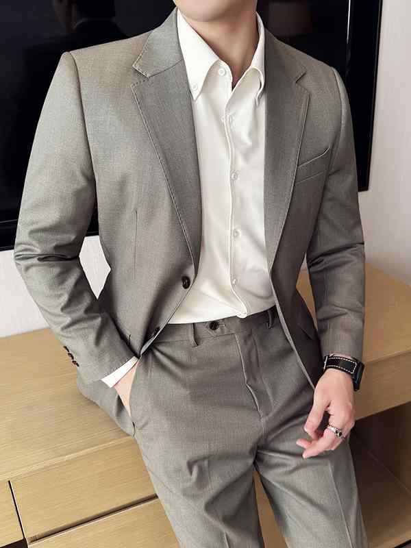 スーツ メンズ 男性用 春秋 ビジネス フォーマル 薄手 軽量 ウール混 スリムフィット イタリアンスタイル 2点セット セットアップ 通勤 オフィス 結婚式 パーティー