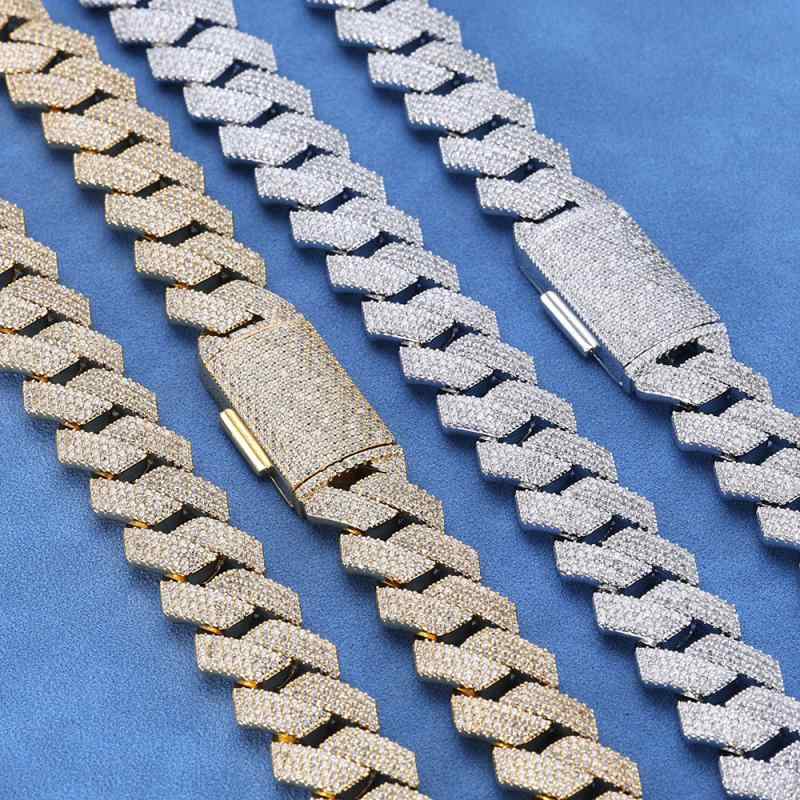 ネックレス メンズ ブレスレット セット ヒップホップ ジルコニア 銅製 高級感 ストリートファッション 15mm幅 4列ラインストーン 菱形 キューバンチェーン