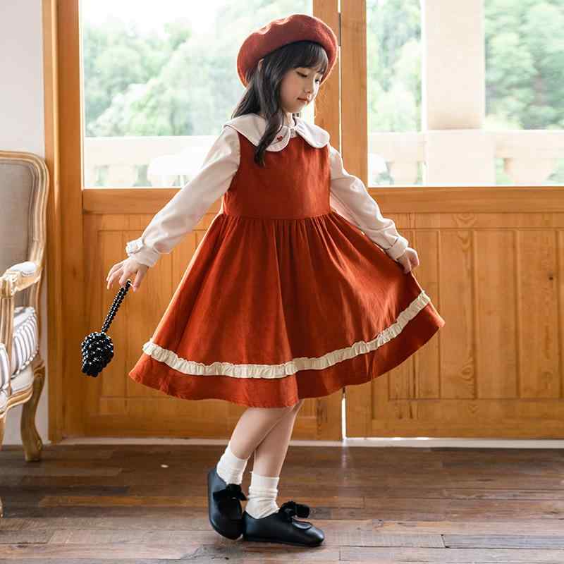 ワンピース キッズ 女の子 プリンセス 韓国風 かわいい 厚手 コーデュロイ 綿 ジャンパースカート サロペットドレス 新年 クリスマス お正月 フォーマル パーティー 秋冬 赤