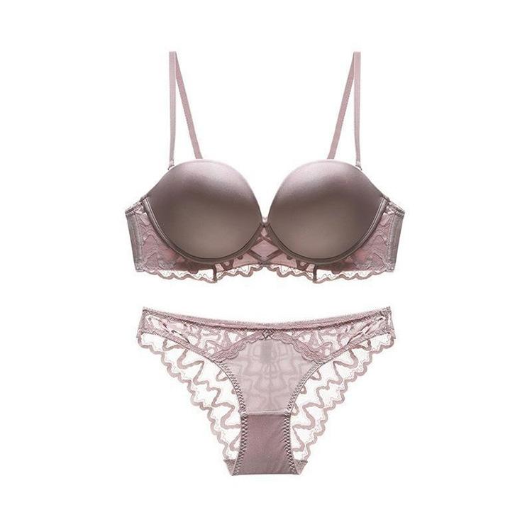 ブラジャー ショーツ セット レディース フレンチ フェミニン レース 薄手 ソフトワイヤー U字 美背 谷間メイク ボリュームアップ 盛りパッド ナイロン スパンデックス 通気性 調整機能 3/4カップ セクシー