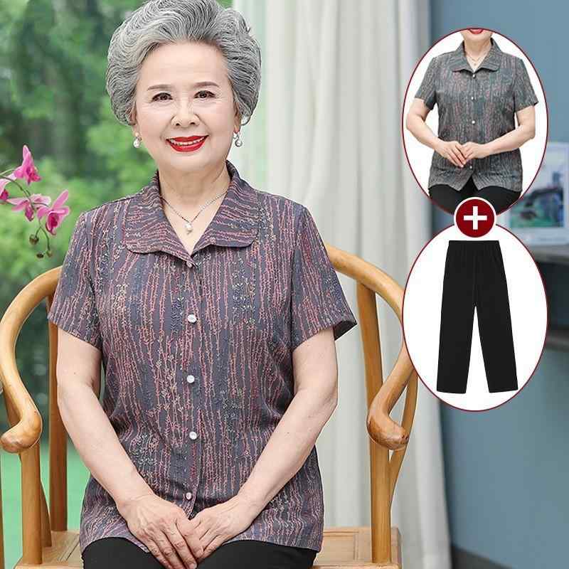 トップス レディース シニア 60代 70代 ミセス 半袖 シャツ ブラウス Tシャツ 九分丈パンツ 上下セット セットアップ 春夏 薄手 ゆったり カジュアル ポリエステル 開襟