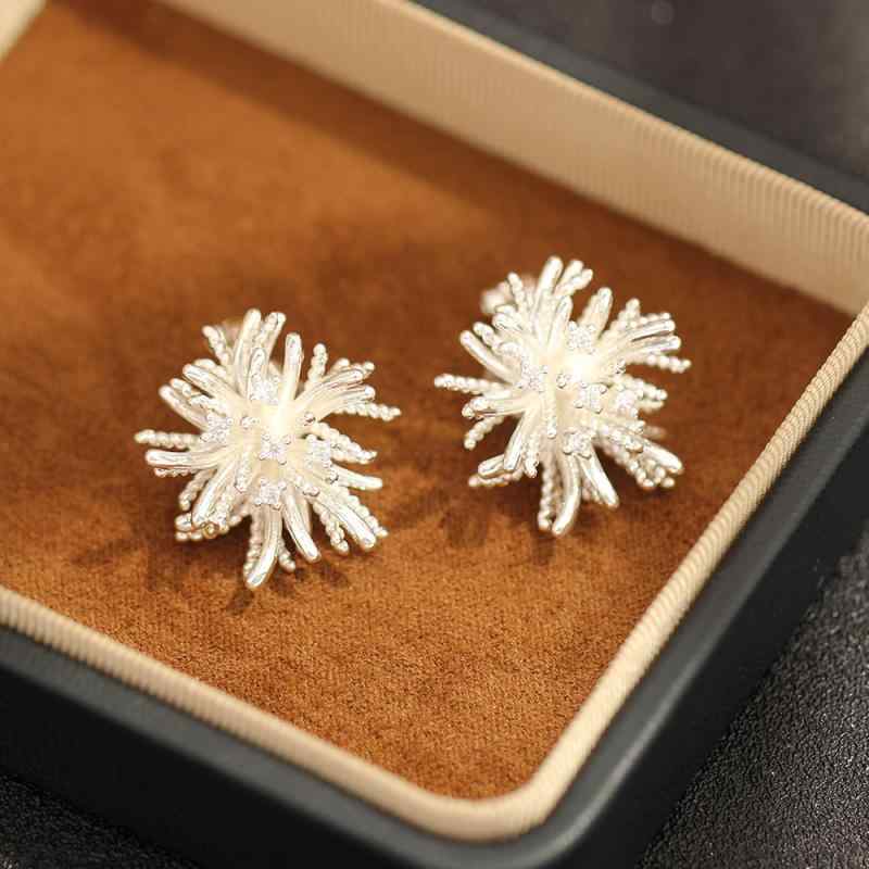 耳飾り レディース 女性用 韓国風 大ぶり 存在感 タンポポ フラワー 立体 3Dデザイン 合金 銅製 電気メッキ加工 個性的 ユニーク 上品 華やか エレガント 高級感 ファッション トレンド おしゃれ ピアス イヤリング シルバー 春夏
