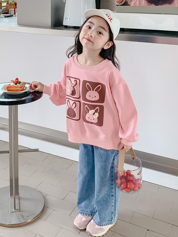 トレーナー 女の子 キッズ 子供服 春秋 長袖 ロングスリーブ クルーネック 丸首 カジュアル 普段使い スポーティー かわいい おしゃれ 韓国風 コットン 綿 柔らか肌触り 無地 プレーン ホワイト ピンク