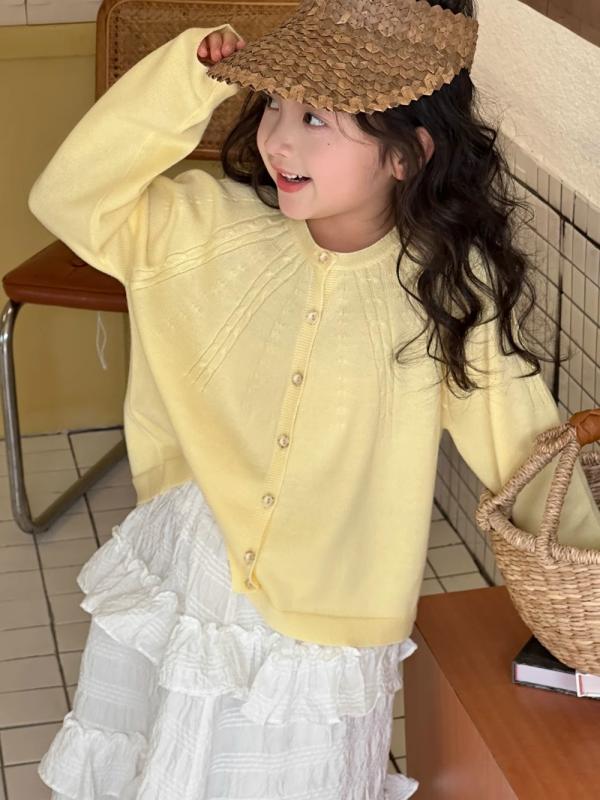カーディガン 女の子 キッズ ジュニア ニットカーディガン 春秋 アクリル 薄手 軽量 ソフトタッチ 無地 長袖 おしゃれ かわいい 韓国風 カジュアル Uネック 前開き