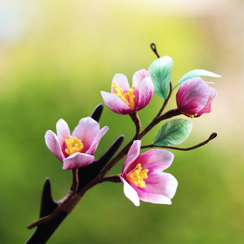 かんざし レディース 手作り シルクベルベット 桃の花 玉桃ピンク 中華風 モダンチャイナ 古典風 レトロ チャイナドレス 髪飾り ヘアスティック 和装小物 フラワーアクセサリー