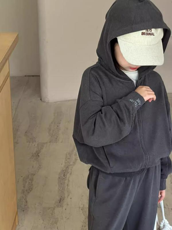 キッズ 女の子 セットアップ 長袖 パーカー スウェットパンツ 綿混 裏起毛 ソフトタッチ 保温性 グレー フード付き カジュアル 普段使い ルームウェア 通学 韓国風 かわいい おしゃれ 春秋冬 2点セット