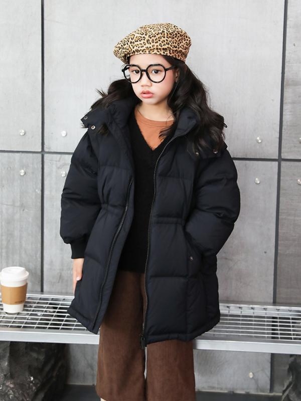 羽絨服 女の子 子供 冬 ミドル丈 袖取り外し式 ベスト 2WAY ホワイトダックダウン90% 厚手 暖か フード取り外し式 無地 ファスナー 韓国風 カジュアル 黒 赤 ベージュ