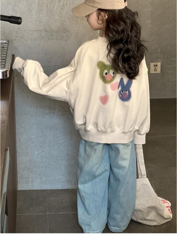 スウェット キッズ 男の子 女の子 子供服 落書き風 動物柄 プリント クルーネック 長袖 綿100% コットン かわいい おしゃれ カジュアル 普段使い 春秋冬