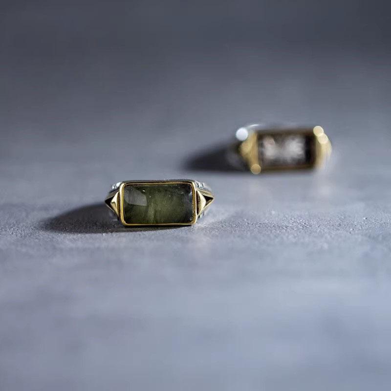 指輪 メンズ DIY ハンドメイド アクセサリー S925純銀製 馬鞍形 四角形 リング台座 空枠 フリーサイズ 調節可能 琥珀 ターコイズ 天然石用 オリジナルデザイン｜way-ugo