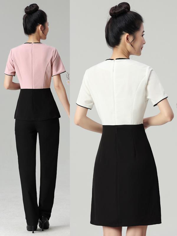 制服 レディース 女性用 美容院 美容師 エステティシャン スキンケア SPA サロン 整体 施術 ワークウェア 上品 エレガント ポリエステル スパンデックス 半袖 中袖 ワンピース セットアップ シワになりにくい 伸縮性 快適 秋冬
