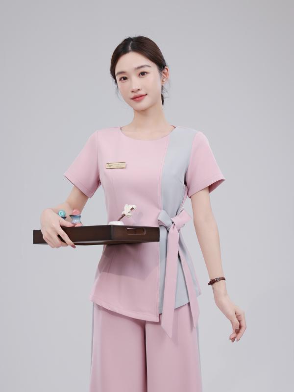 エステ制服 レディース 衣装 セットアップ 御膳上等感 窈窕たる エステティシャン 美容赤ちょうちん スパ 春夏 ポリエステル 半袖 七分袖 広広としたズボン下