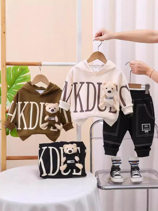 セットアップ 男の子 ベビー 幼児 キッズ 1-5歳 春秋 長袖 フード付き スウェット トレーナー 長ズボン パンツ 2点セット カジュアル 普段使い おしゃれ かっこいい 綿 コットン 柔らか素材 キャラクター ロゴプリント