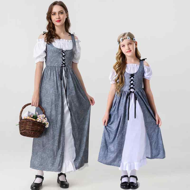 ワンピース レディース 子供用 親子ペア 欧米 中世 ルネサンス レトロ クラシカル ゴシック ドレス 衣装 コスプレ コスチューム 仮装 ハロウィン 舞踏会 パーティー イベント ポリエステル 秋冬