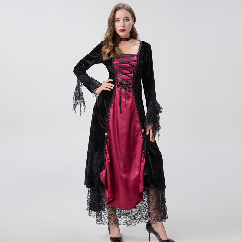 コスチューム レディース ハロウィン ゴシック 宮廷風 吸血鬼 悪魔 魔女 女王 プリンセス風 ロングドレス ワンピース イベント 舞台衣装 コスプレ ブラック ポリエステル かわいい フェミニン 秋冬