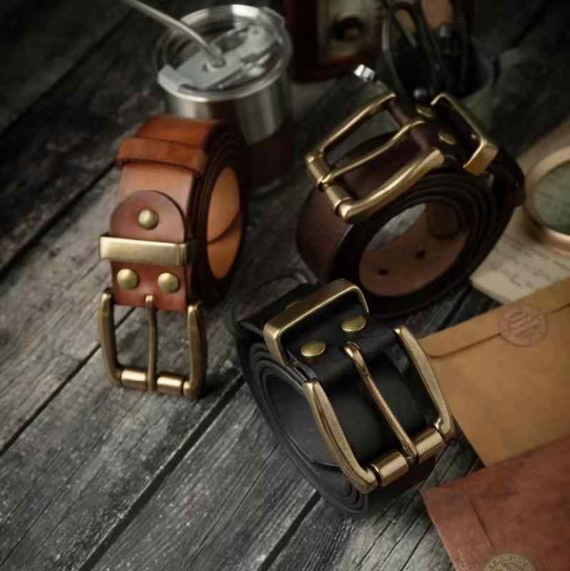 ベルト メンズ 男性用 本革 牛革 トップグレインレザー ベジタブルタンニン鞣し 銅製 ピンバックル レトロ ヴィンテージ カジュアル ビジネス 通勤 普段使い 万能 着回し ブラック 珈琲色 キャメル 標準幅