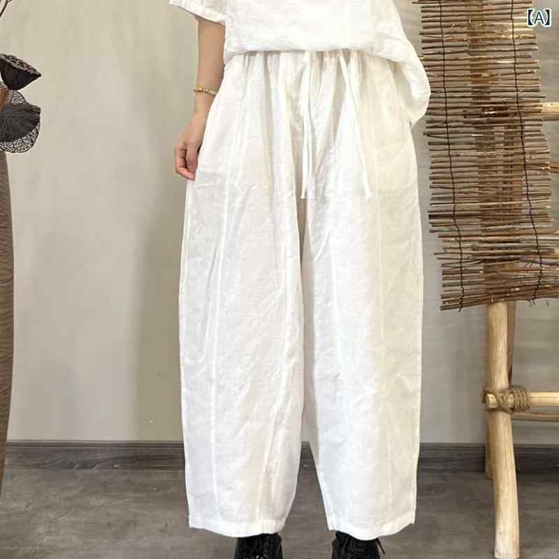 引っ切り無いズボン下 レディース リネン ご機嫌酉の方角 ゆったり ドローストリング 無地 うつり変わり 継ぎ切れ 薄っぺら ロング 伸ばすこと レトロ 心地好い 春夏 白 オレンジ色 ぶどう酒赤いこと