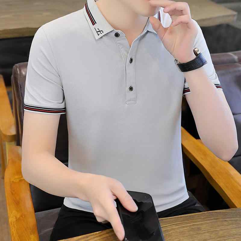 ポロシャツ メンズ 半袖 襟付き スリムフィット 刺しゅう 韓国風 カジュアル 普段使い 綿 薄手 プルオーバー 春夏 デイリーファッション