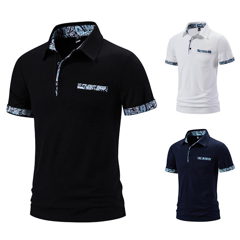 Tシャツ メンズ 男性用 ポロ襟 開襟 半袖 ペイズリー柄 ゆったり ルーズフィット 麻 リネン 薄手 抗菌 清涼感 カジュアル 夏 ホワイト ブラック ネイビー
