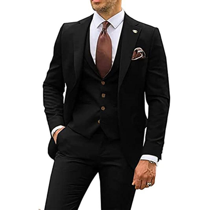スーツ メンズ 男性用 スリーピース 3点セット シングルブレスト スリムフィット 軽ビジネス フォーマル 新郎 伴郎 結婚式 披露宴 宴会 パーティー 通勤 オフィス 麻混 アセテート 春秋|way-ugo