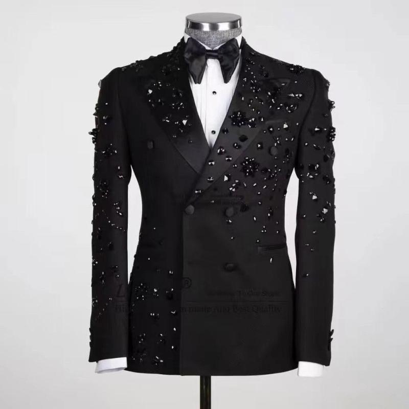 スーツ メンズ 2点セット ツーピース 刺繍 ビーズ装飾 綿 コットン スリムフィット ビジネス フォーマル 結婚式 パーティー カジュアル オフィスカジュアル 春秋 ブラック｜way-ugo