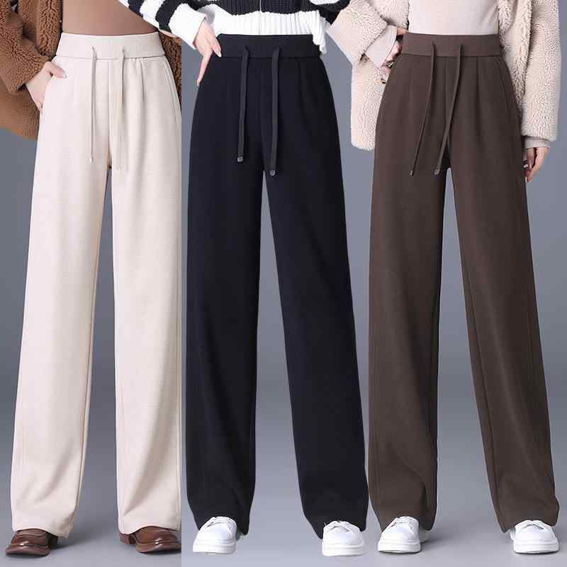 パンツ レディース ワイドシルエット ストレート 上質素材 高級感 体型カバー 細見え ハイウエスト ロング丈 ウール テンセル イージーケア ストレッチ 中厚手 オフィス 通勤 カジュアル 秋冬 ベージュ ブラック コーヒー｜way-ugo