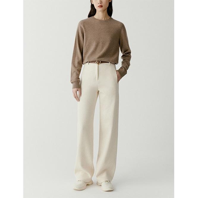 パンツ レディース 秋冬 ヤク混ニット ストレートロング丈 オフホワイト ハイウエスト ストレッチ シワになりにくい きれいめ 通勤 オフィス 上品 ボトムス ズボン|way-ugo