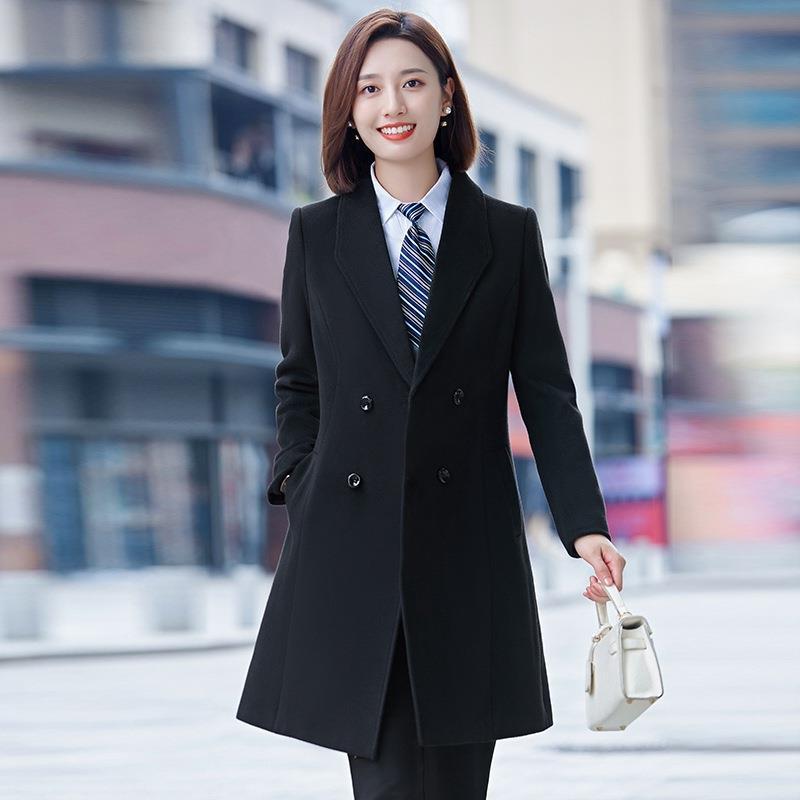 楽天市場】レディース ロングコート 黒 ミドル丈 ウール混紡 保温 厚手