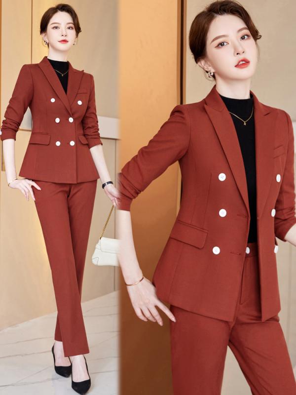 セットアップ レディース パンツスーツ 秋冬 厚手 長袖 ジャケット フォーマル ビジネス オフィス 通勤 事務服 ホテル制服 ユニフォーム 上品 高級感 きれいめ 保温