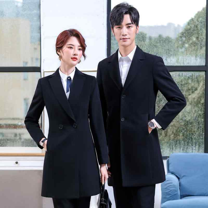コート 男女兼用 ポリエステル メルトン生地 ミドル丈 テーラード スリム ビジネス オフィス 通勤 制服 ユニフォーム サービス業 厚手 防寒 秋冬 ブラック 6,893円