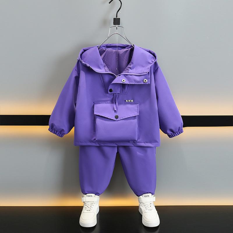 ウインドブレーカー キッズ 男の子 女の子 パンツ セットアップ 長袖 フード付き ハーフパンツ ゆったり カジュアル スポーツ 着回し 春秋 ポリエステル パープル