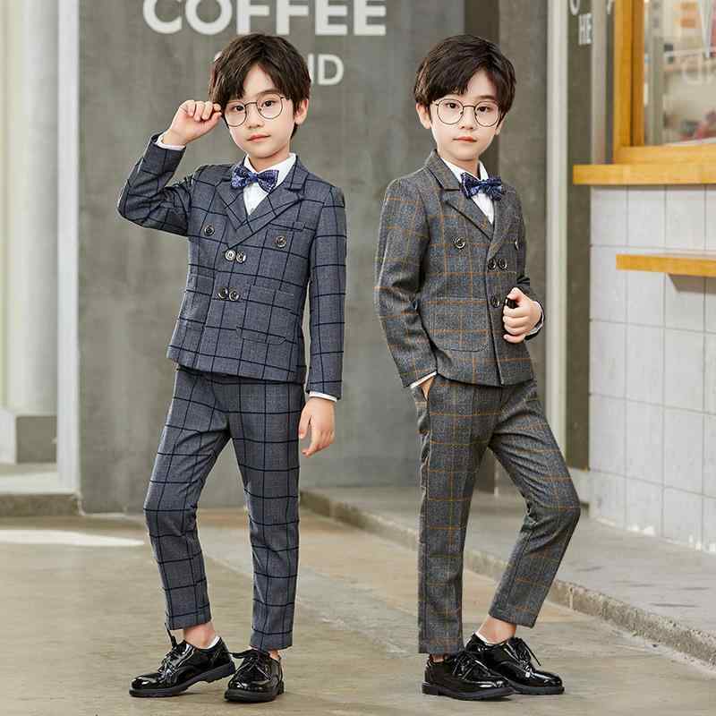 スーツ 男の子 キッズ 秋冬春 グレンチェック柄 ジャケット パンツ 3点セット 発表会 結婚式 入学式 卒業式 七五三 英国風 おしゃれ フォーマルウェア ポリエステル混紡 ソフトな肌触り