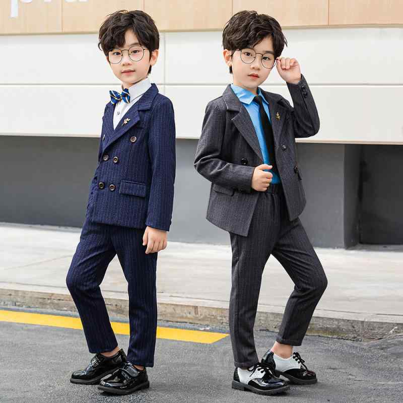 スーツ 男の子 キッズ 秋冬 ストライプ柄 長袖 長ズボン フォーマル セットアップ タキシード 発表会 結婚式 礼服 ダブルボタン 韓国風 ポリエステル素材