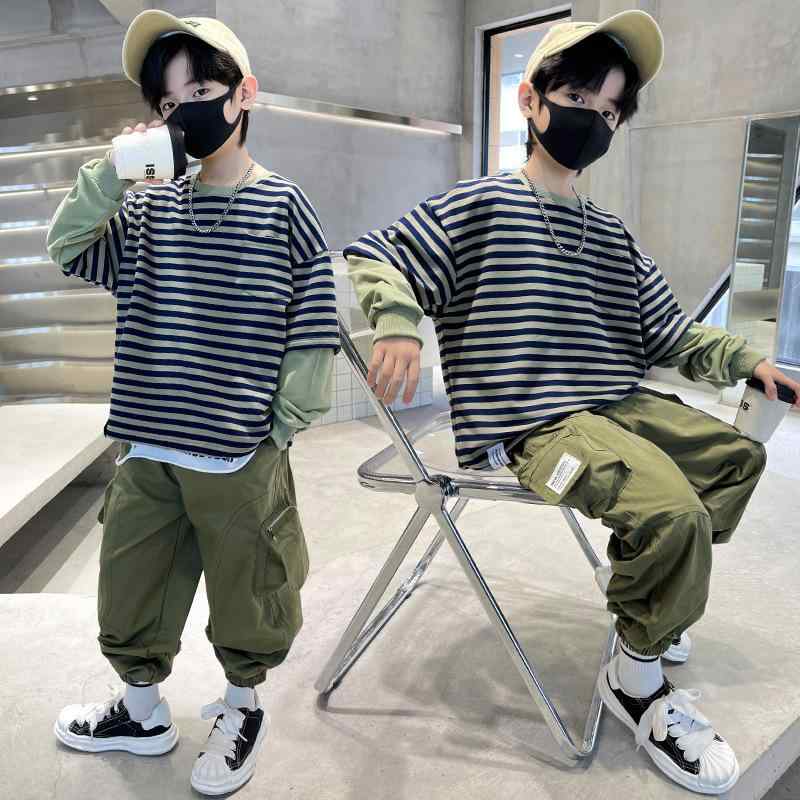 キッズ 男の子 セットアップ ジュニア 春秋 長袖 ロングパンツ プルオーバー カジュアル 綿 コットン 柔らかい キャラクター 普段使い おしゃれ 2点セット