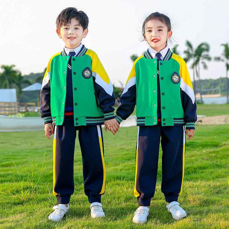 制服 キッズ 子供 男女兼用 英国風 カレッジスタイル 春秋 幼稚園 小学生 園服 スクールウェア 通学服 ベースボールウェア スタジャン スポーツウェア 運動着 3点セット 綿混 ソフトタッチ