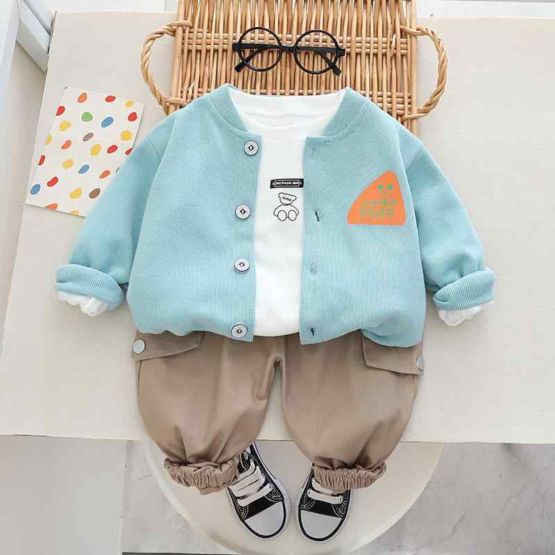 キッズ 男の子 ベビー セットアップ 長袖 カーディガン アウター ロングパンツ 綿 コットン 三点セット 春秋 カジュアル 普段使い お出かけ 柔らかい 肌触り