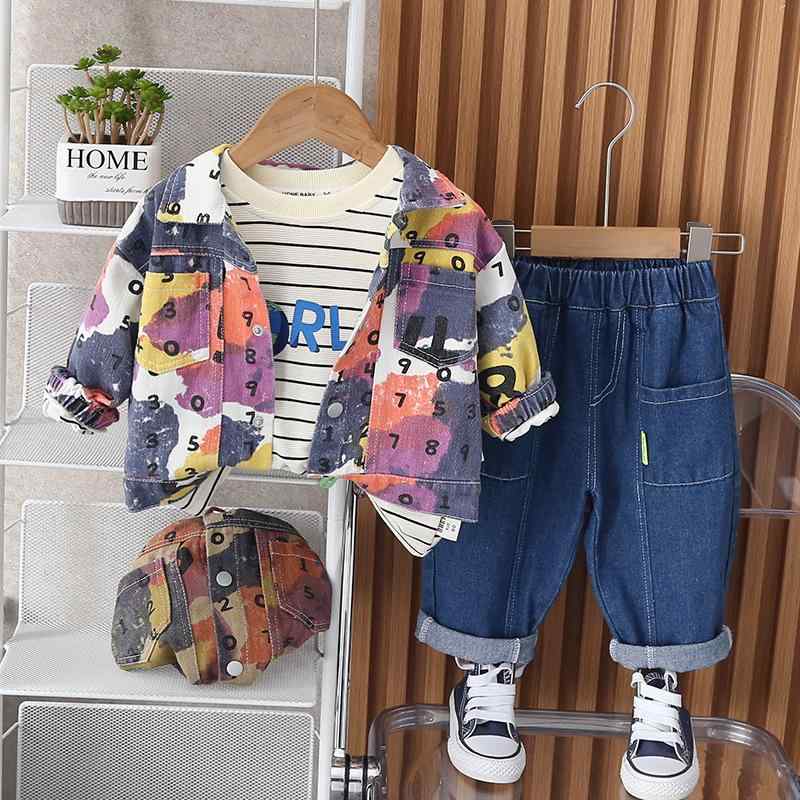 ベビー服 男の子 セットアップ 春秋 コットン 長袖 長ズボン 3点セット プリント アウター 普段使い お出かけ 柔らか素材 かわいい おしゃれ ピンク系 ブラウン系