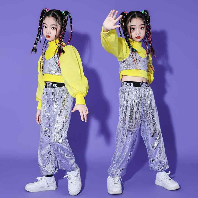 ダンスウェア 女の子 ヒップホップ ストリート ジャズ スパンコール セットアップ 発表会 ステージ衣装 ファッションショー 春秋 子供服 ジュニア