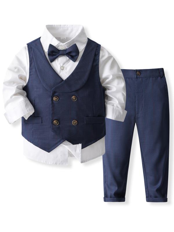 スーツ 男の子用 子供用 キッズ ボーイズ フォーマル セレモニー 礼服 結婚式 発表会 入学式 卒業式 スリーピース セットアップ ベスト パンツ 英国風 コットン 春秋 ピンク 紺 ネイビー