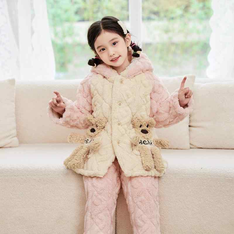 ルームウェア キッズ 男の子 女の子 パジャマ 上下セット ミドル丈 ロング丈 厚手 あったか 保温 フランネル 裏起毛 ポリエステル 中綿入り 三層構造 キルティング 秋冬