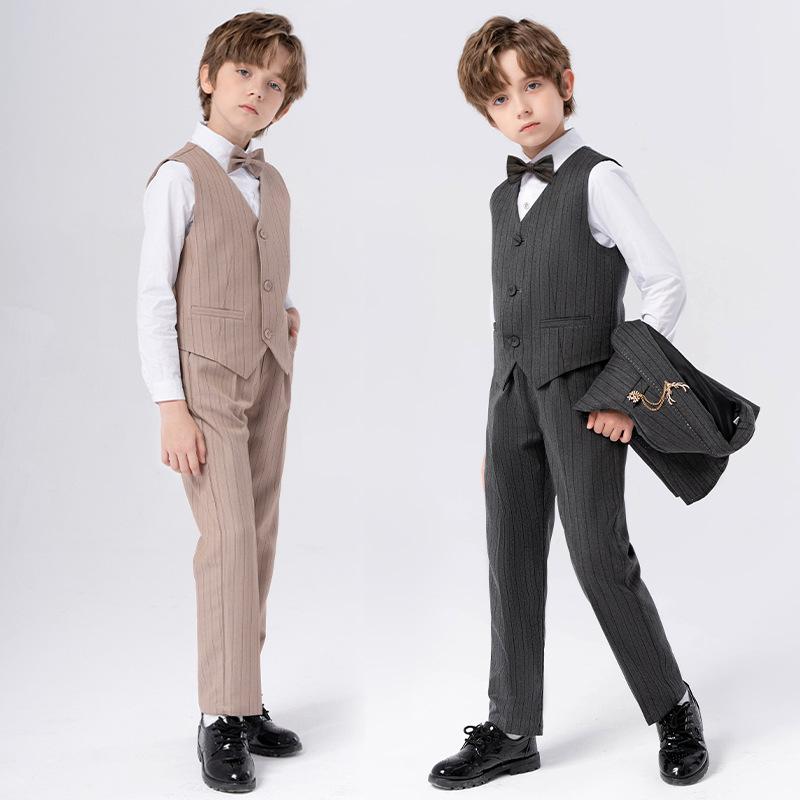セレモニースーツ 男の子 キッズ ベスト ジレ セットアップ ブリティッシュ ストライプ おしゃれ フォーマル 発表会 ピアノ 演奏会 結婚式 フラワーボーイ 入学式 卒業式 七五三 秋冬