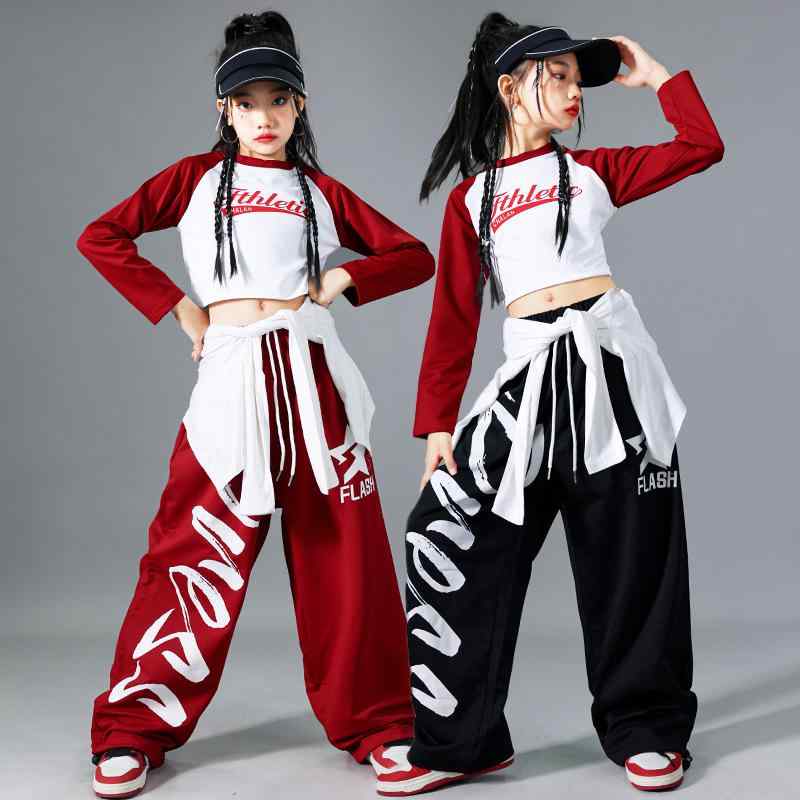 ダンスウェア 女の子 キッズ 爵士ダンス 長袖トップス セットアップ ヒップホップ ストリートダンス 練習着 レッスン着 発表会衣装 ステージ衣装 ポリエステル 春秋