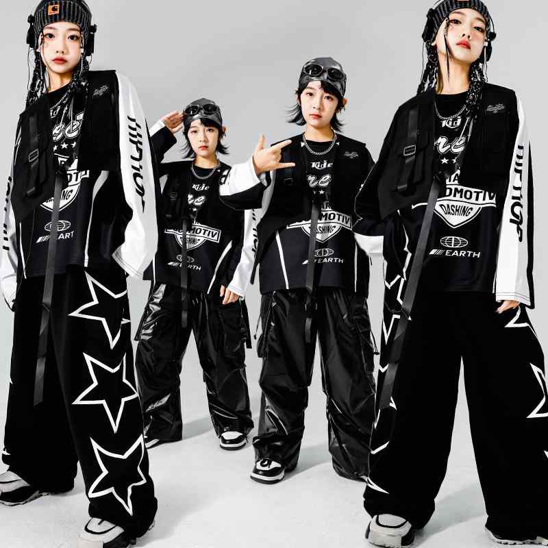 キッズ ダンスウェア 男の子 ストリート ヒップホップ セットアップ 衣装 パフォーマンスウェア ポリエステル 柔らかい ソフト加工 春秋 発表会 イベント ファッション クール おしゃれ