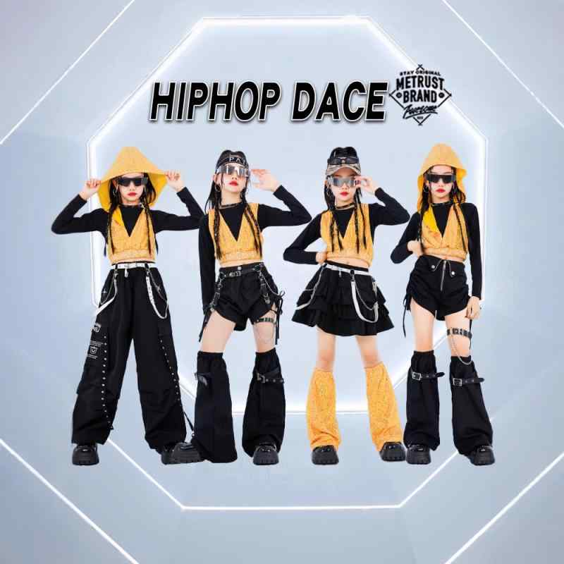 ダンス衣装 女の子 キッズ ジャズダンス ストリートダンス 発表会 ステージ パフォーマンス ヒップホップ系 スパンコール 長袖 フード付き セットアップ 上下セット