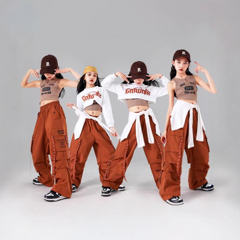 セットアップ 女の子 キッズ ジュニア ジャズダンス ストリートダンス ヒップホップ 練習着 レッスン着 発表会衣装 長袖 トップス パンツ 上下セット ポリエステル おしゃれ 春秋