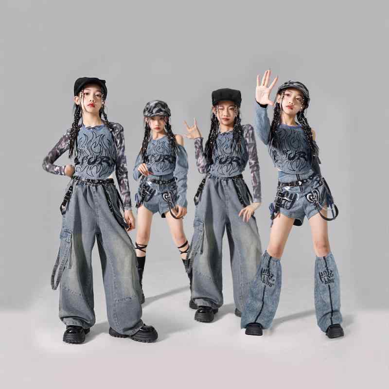 ダンス衣装 ガールズ キッズ ジャズ ストリート ヒップホップ デニム セットアップ 上下セット 発表会 ステージ ファッションショー トレンド ストリート系 春秋