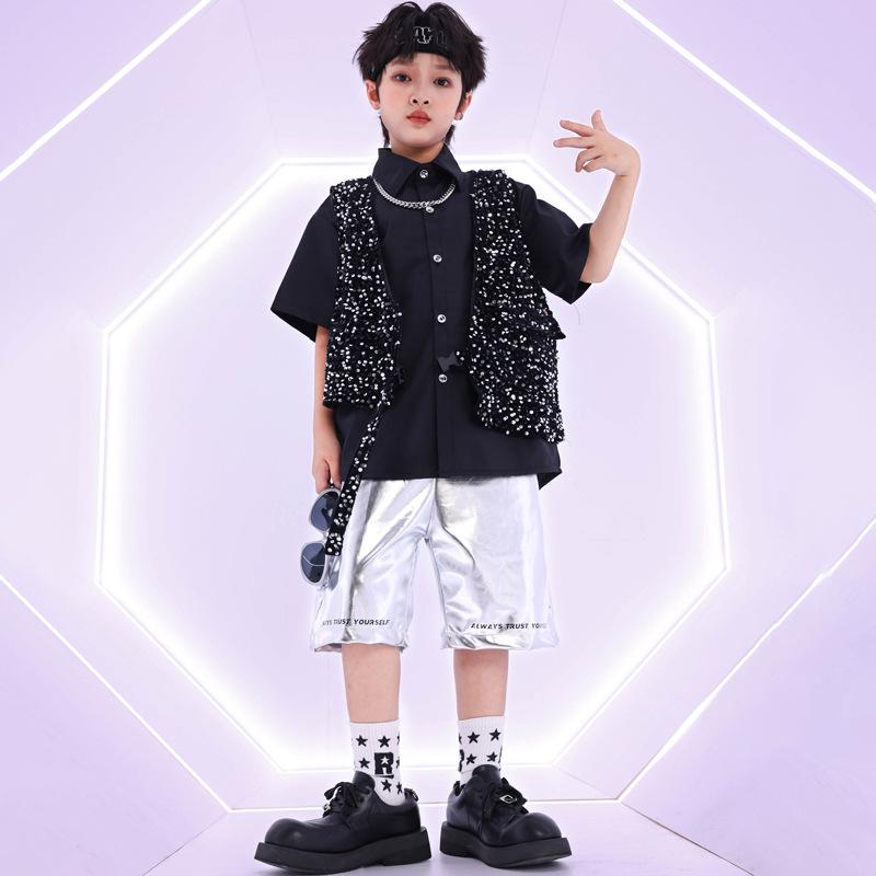 キッズ 男の子 ヒップホップ ダンス衣装 ジャズダンス ストリートダンス セットアップ 半袖 短パン ポリエステル 夏 舞台衣装 発表会 イベント コスチューム おしゃれ
