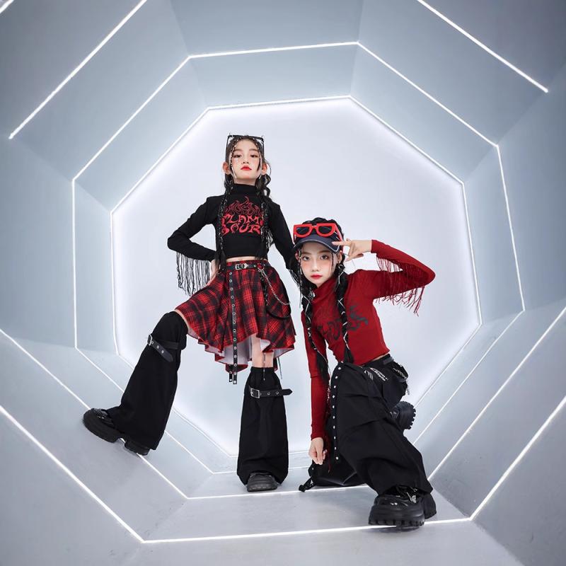 ダンス衣装 キッズ ガールズ 子供 女の子 ジャズダンス ストリートダンス ヒップホップ 発表会 ステージ 練習着 セットアップ 上下セット トップス スカート パンツ 春秋 スタイリッシュ